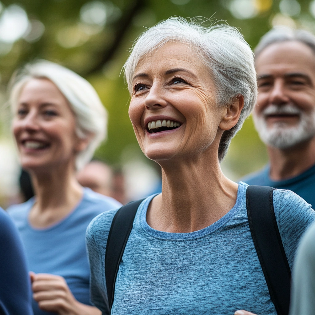 Активні люди старшого віку займаються фізичними вправами на свіжому повітрі