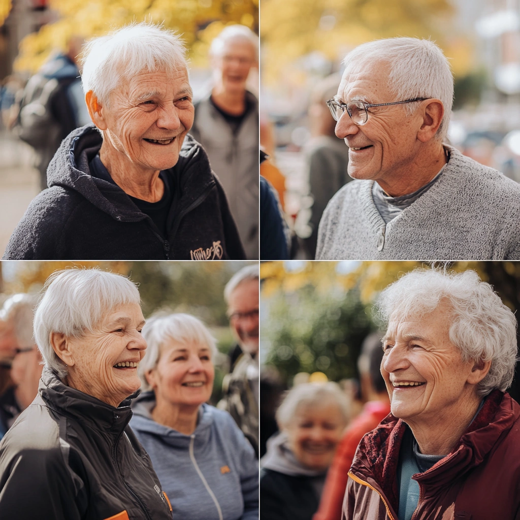 Усміхнені літні люди після групового заняття